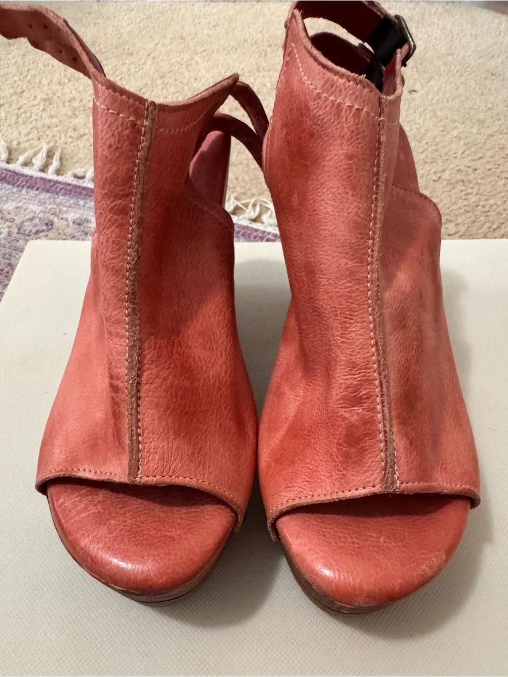 BED|STU Leather Open-Peep Wedge Sandals